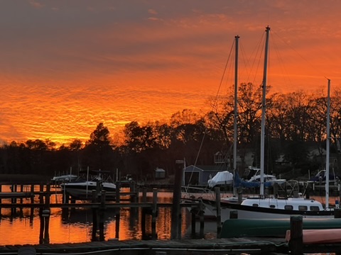 Sunset over the marina on the Chesapeake Bay