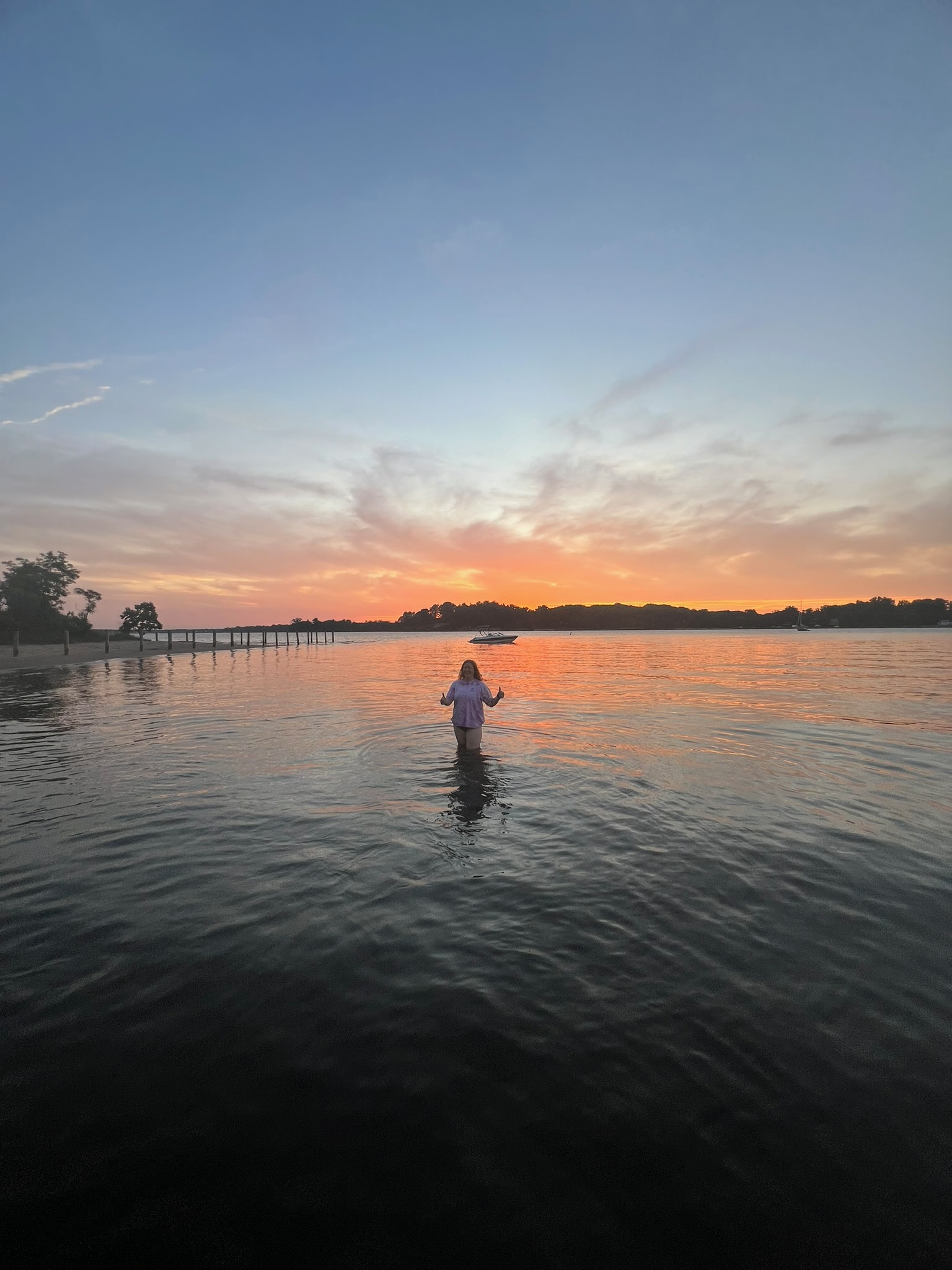 Standing in the Chesapeake Bay at sunset
